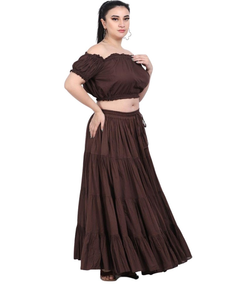 WevezÂ® Women's Plus Size Gypsy 25 Yard Long Flowy Solid Color Renaissance fair Skirt, Coffee - Image 5